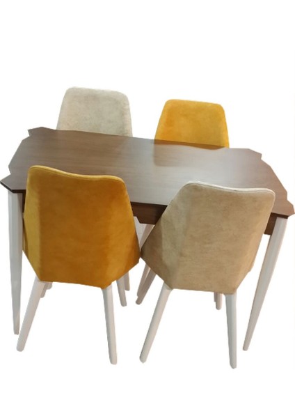 Masa-Sandalye ST PETEK Model Kayın Retro ayak Parlak beyaz Kalite Kumaş El Yapım