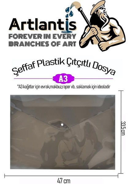 A3 Çıtçıtlı Dosya Füme 5 Adet A-3 Çıt Çıtlı Zarf Dosya Transparan 47X33.5 cm Büyük Boy Çıtçıtlı Dosya