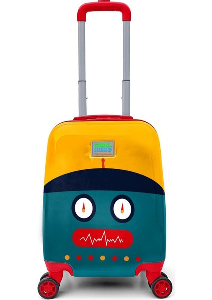Policarbon Kırılmaz Çocuk Valizi Lacivert Çivit Robot Desenli