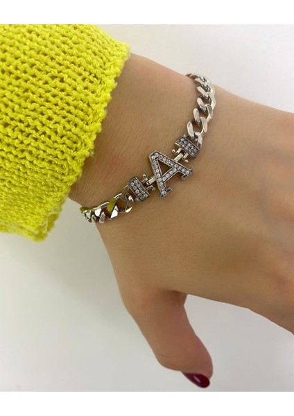 Kadın Gümüş Harfli Zincir Bileklik