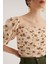 Ekru Omuzları Açık Büzgülü Crop Bluz 2