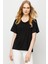 Desen Sıfır Yaka Siyah Kadın T-Shirt 23123786 1