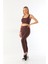 Kahverengi Yüksek Bel Toparlayıcı Fitilli Spor Tayt ve Crop Takım 2