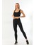 Siyah Yüksek Bel Toparlayıcı Fitilli Spor Tayt ve Crop Takım 1