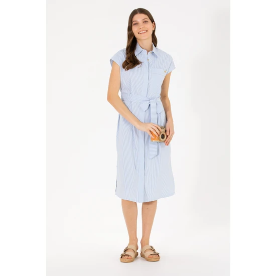 U.S. Polo Assn. Kadın Mavi Dokuma Elbise 50262581-VR036
