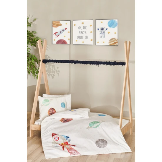 Casadora Baby Space Planet White %100 Pamuk Saten Bebek Nevresim Takımı