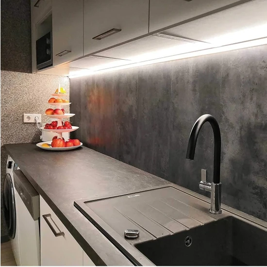 Yiğitled Yigitled Mutfak Dolap Altı Köşe LED Aydınlatma 200CM  Günışığı 3000K Dokunmatik  Trafo Dahil