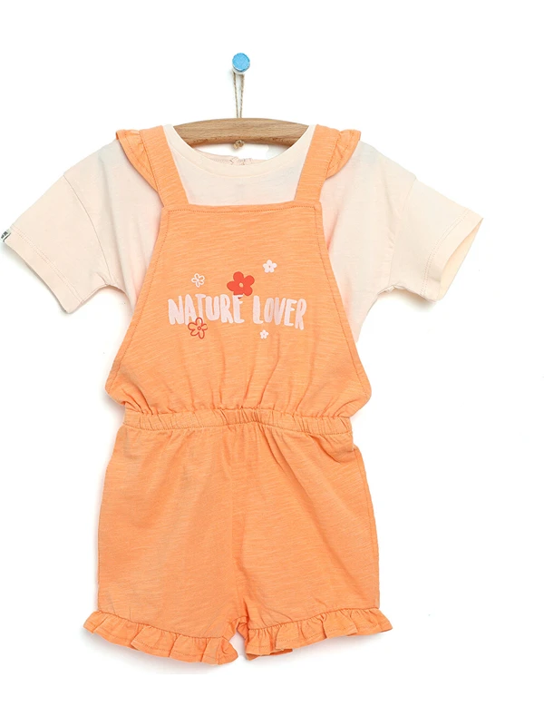 Hello Baby Hellobaby Basic Fırfırlı Beli Büzgülü Salopet-Tshirt Kız Bebek