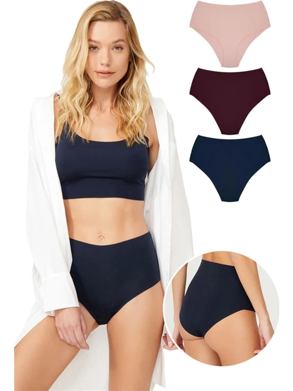 COTTONHILL Yüksek Bel Basic Lazer Kesim Bikini Külot 3'lü Paket - 7