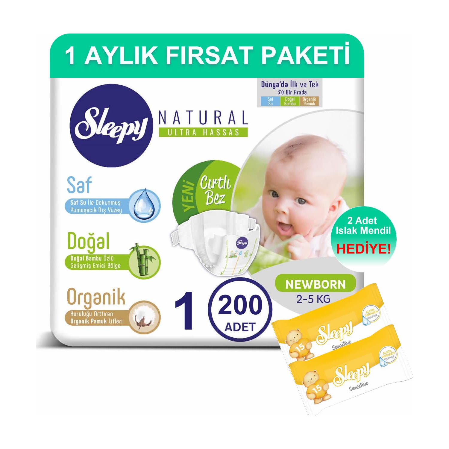 Sleepy Bebek Bezi 1 Aylık Fırsat Paketi 1 Numara 200�LÜ 2
