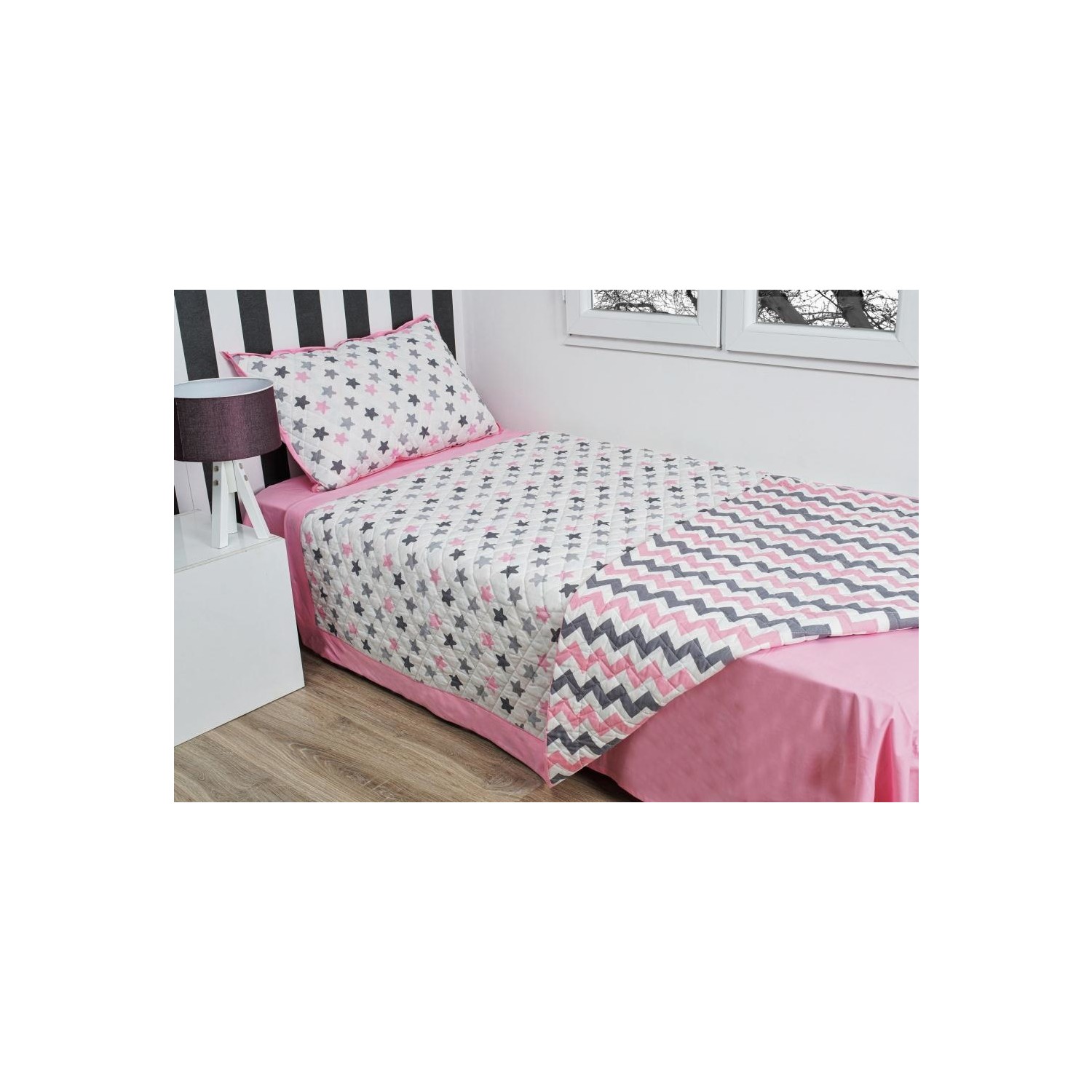 Odeon Çocuk Odası Kapitoneli Yatak Örtüsü Pembe Gri Odeon Çocuk Odası Kapitoneli Yatak Örtüsü Pembe Gri