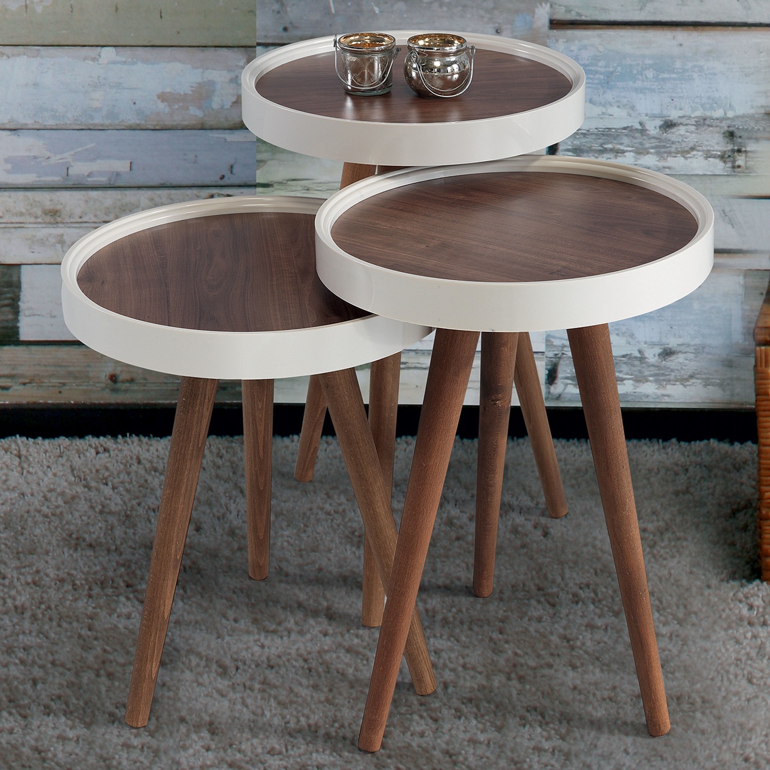 Inegol Sehpa Ahsap 3 Lu Yuvarlak Zigon Sehpa Ekru Polen C1 Fiyati