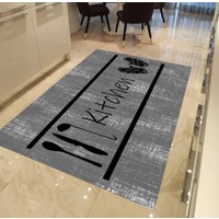 Evpanya Gri Eskitme Kitchen Desenli Mutfak Halısı 80 x 150 cm