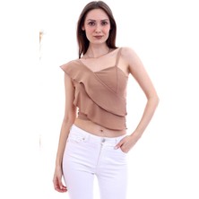 Miss Lusi 20060652 Örme Krep Volanlı Bluz Bisküvi