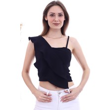 Miss Lusi 20060652 Örme Krep Volanlı Bluz Siyah