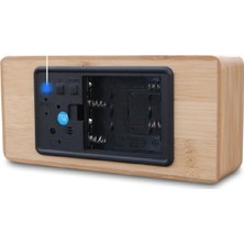 Schulzz LED Ahşap Bambu Tasarımlı Aynalı Ses Kontrollü Masaüstü Çalar Saat