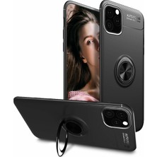 Moraksesuar  Apple iPhone 11 Pro Kılıf Yüzüklü Standlı Tam koruma Silikon Siyah - Mavi