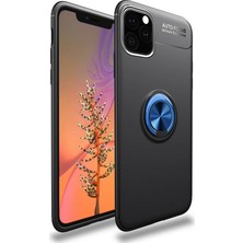 Moraksesuar  Apple iPhone 11 Pro Kılıf Yüzüklü Standlı Tam koruma Silikon Siyah - Mavi