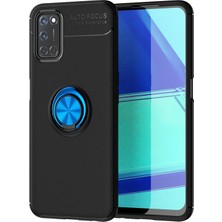 Case Street Oppo A92 Kılıf Ravel Silikon Yüzüklü Mıknatıslı + Nano Glass Mavi