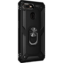 Case Street Oppo A12 Kılıf Tank Koruma Vega Standlı Yüzüklü Mıknatıslı + Nano Glass Siyah