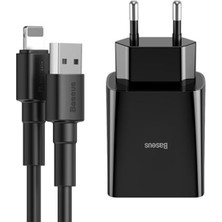Baseus Speed Mini Dual USB Çıkışlı 10.5W Hızlı Şarj Cihazı + Lightning Şarj Kablosu TZCCFS-R01