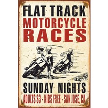 Hayat Poster Flat Track Motor Yarışı Retro Vintage Ahşap Poster