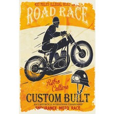 Hayat Poster Motor Road Race Retro Vintage Ahşap Poster