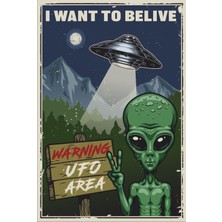 Hayat Poster Dikkat Uzaylı Retro Vintage Ahşap Poster