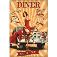 Hayat Poster Pin Up Kızı Klasik Araba Retro Vintage Ahşap Poster