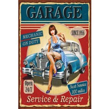 Hayat Poster Pin Up Kızı Otomobil Garajı Retro Vintage Ahşap Poster
