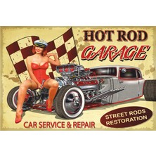 Hayat Poster Pin Up Hot Rod Garage Retro Vintage Ahşap Poster