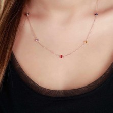 Afrodit Silver Sıralı Renkli Taşlı Gümüş Kadın Kolye