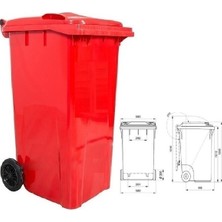 Safell Plastik Çöp Konteyneri 240 Litre Konteyner - A+ Isıya Karşı Dayanıklı Malzeme - Kırmızı