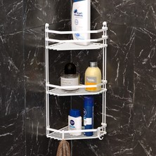 Tekno-tel 3 Katlı Banyo Köşe Rafı Beyaz Es076H