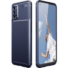 Tekno Grup Oppo A72 Kılıf Karbon Desenli Lux Negro Silikon Lacivert + Cam Ekran Koruyucu