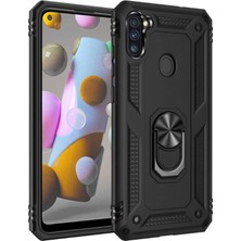 Tekno Grup Samsung Galaxy M11 / A11 Kılıf Çift Katmanlı Yüzüklü Manyetik Vega Kapak Siyah + Cam Ekran Koruyucu