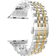 Case Street Apple Watch Uyumlu 3 4 5 44 mm Kordon Çift Renk Metal Kordon Çıtçıtlı KRD14 Gold