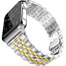 Case Street Apple Watch Uyumlu 3 4 5 44 mm Kordon Çift Renk Metal Kordon Çıtçıtlı KRD14 Gold