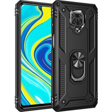 Case 4U Xiaomi Redmi Note 9S / Note 9 Pro Kılıf Çift Katmanlı Yüzüklü Manyetik Vega Kapak Siyah