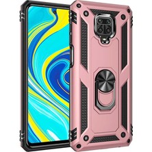 Case 4U Xiaomi Redmi Note 9S / Note 9 Pro Kılıf Çift Katmanlı Yüzüklü Manyetik Vega Kapak Rose Gold