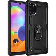 Case 4U Samsung Galaxy A31 Kılıf Çift Katmanlı Yüzüklü Manyetik Vega Kapak Siyah