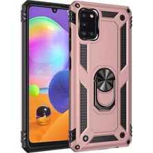 Case 4U Samsung Galaxy A31 Kılıf Çift Katmanlı Yüzüklü Manyetik Vega Kapak Rose Gold