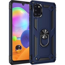 Case 4U Samsung Galaxy A31 Kılıf Çift Katmanlı Yüzüklü Manyetik Vega Kapak Lacivert