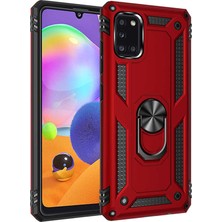 Case 4U Samsung Galaxy A31 Uyumlu Kılıf Çift Katmanlı Yüzüklü Manyetik Vega Kapak Kırmızı