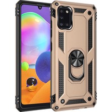 Case 4U Samsung Galaxy A31 Kılıf Çift Katmanlı Yüzüklü Manyetik Vega Kapak Altın