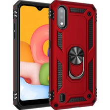 Case 4U Samsung Galaxy A01 Kılıf Çift Katmanlı Yüzüklü Manyetik Vega Kapak Kırmızı