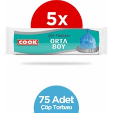 Cook 15'li Çöp Torbası Orta Boy 55 x 60 cm 5'li Paket