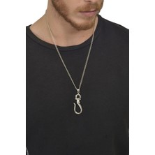 Labalaba Erkek Antik Gümüş Kaplama Burgulu Kanca Simge Uçlu  Kolye