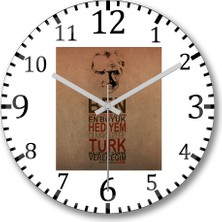 Baskı Dükkanı Atatürk  Duvar Saati Bombeli Gerçek Cam