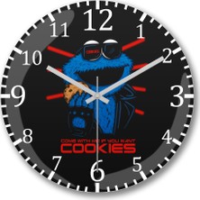 Baskı Dükkanı Cookie Monster The Cookienator Duvar Saati Bombeli Gerçek Cam